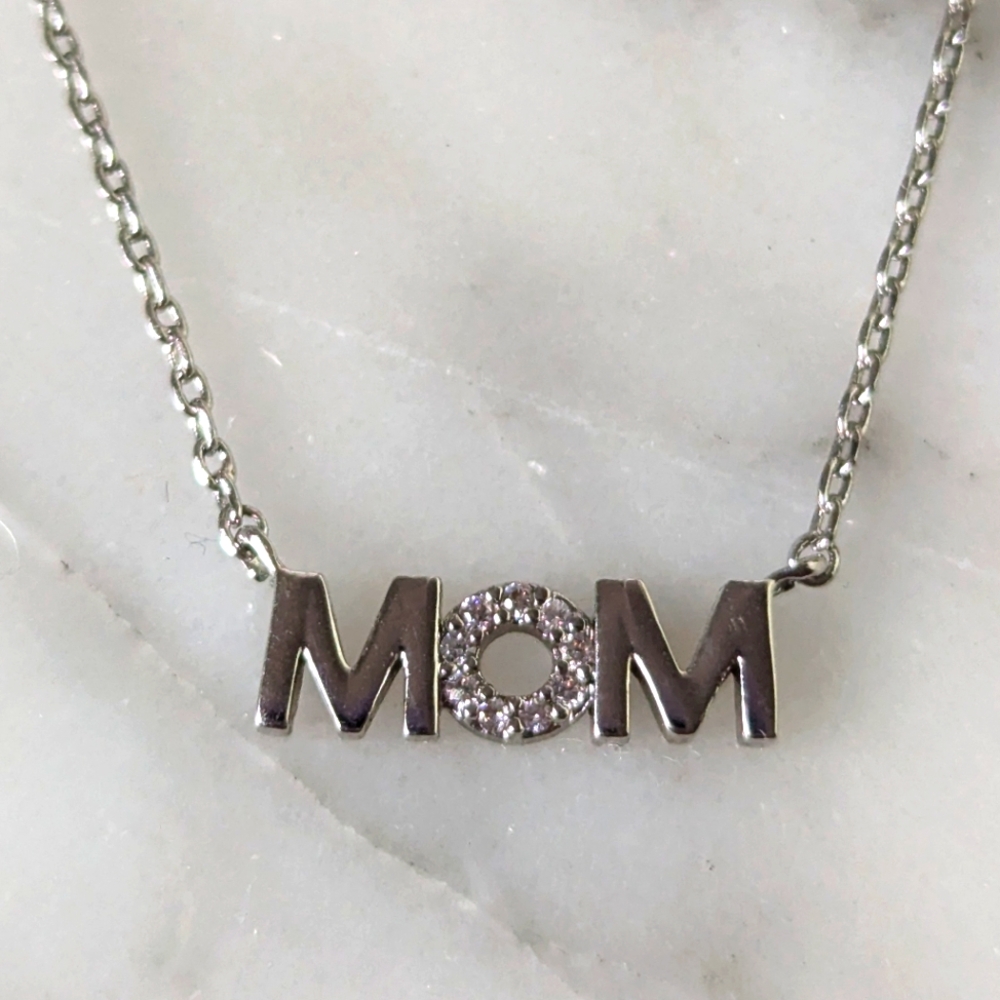 Elegant Silver 'MOM' Micro Necklace by Love Stylize